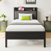 Twin Bed Frame with Storage Headboard & Charging Station